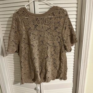 Abercrombie & Fitch Tan Knit crochet Sweater XL